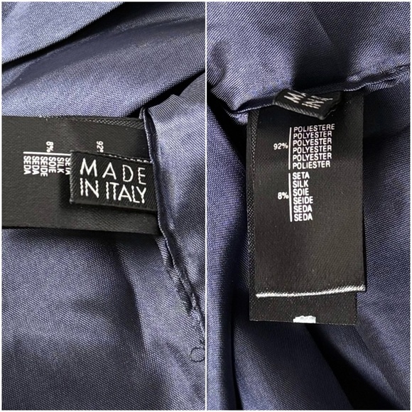 NWT LA PERLA Navy Silk Twill Pleated Puff Short Sleeve Tailored Sheath Dress 10 - Picture 4 of 5